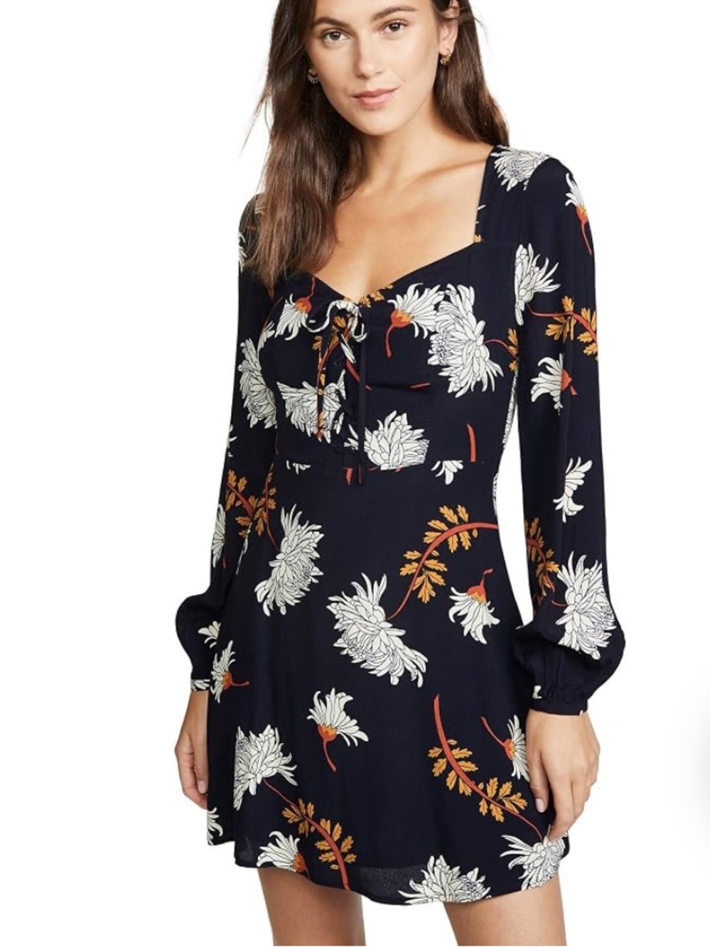 cupcakes & cashmere Navy Floral Tie-Front Long-Sleeve Mini Dress size 6